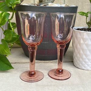 Vintage Pair of Pink Blown Glasss Wine Glasses ~ approximately 7-3/4” tall, 6oz